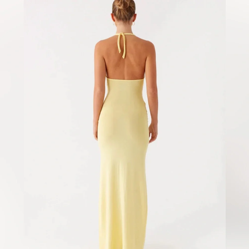 Peppermayo Yellow Halter Maxi Dress with Side Tie - Picture 2 of 5